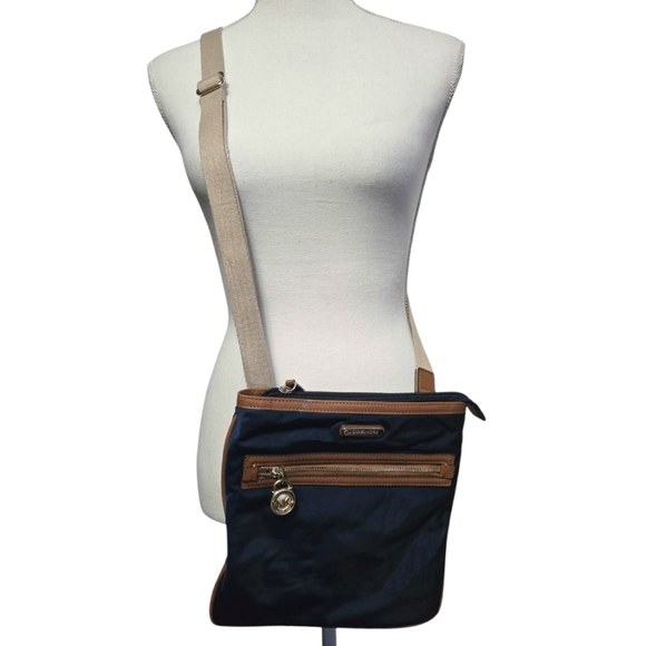 Michael Kors Handbags - Michael Kors Navy Blue and Tan Crossbody Bag